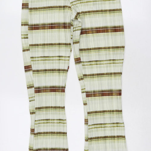 PRETTYLITTLETHING Womens Green Striped Polyester Trousers Size 8 Regular