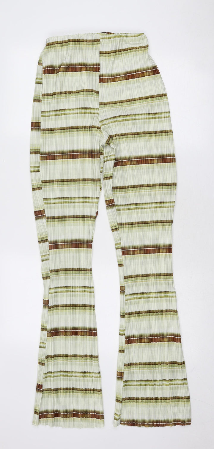 PRETTYLITTLETHING Womens Green Striped Polyester Trousers Size 8 Regular