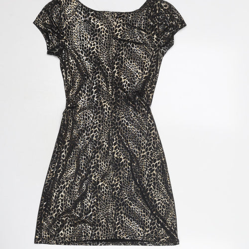 Quiz Womens Black Animal Print Polyester Mini Size 6 Boat Neck Pullover