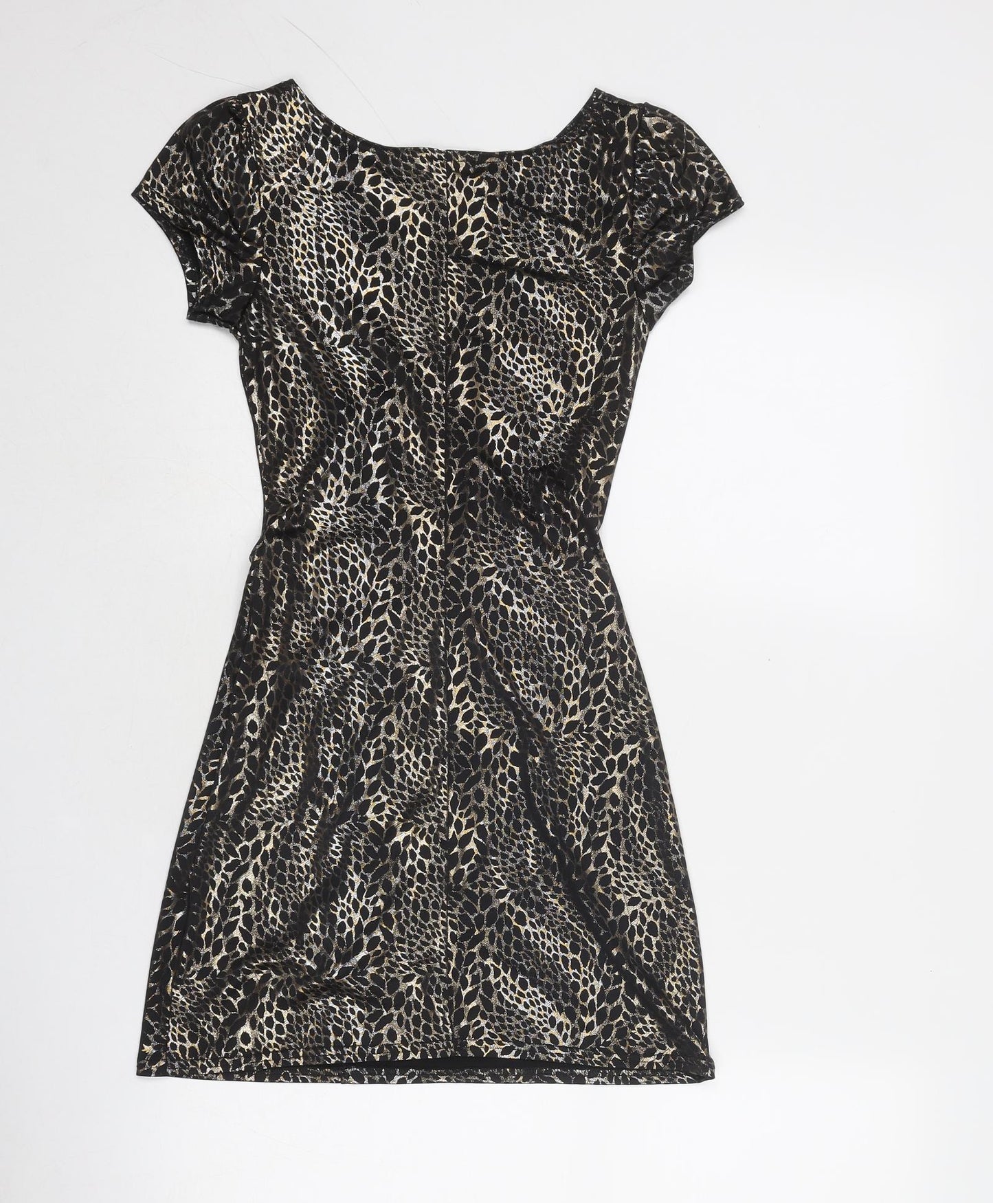 Quiz Womens Black Animal Print Polyester Mini Size 6 Boat Neck Pullover