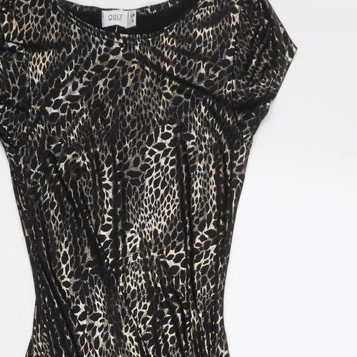 Quiz Womens Black Animal Print Polyester Mini Size 6 Boat Neck Pullover