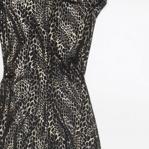Quiz Womens Black Animal Print Polyester Mini Size 6 Boat Neck Pullover