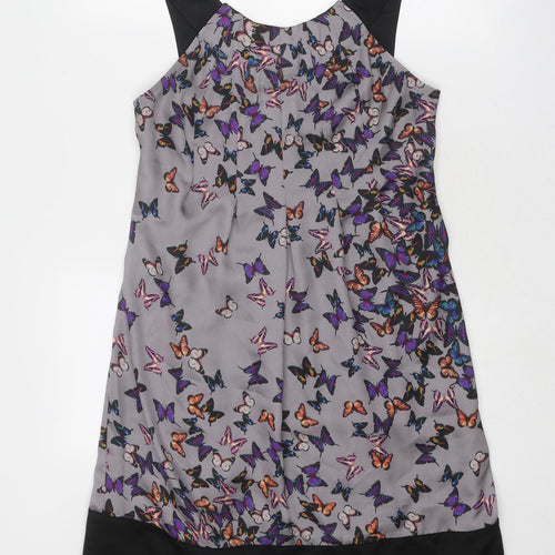 Ted Baker Womens Grey Geometric Polyester Tank Dress Size 8 Scoop Neck Zip - Butterfly Pattern