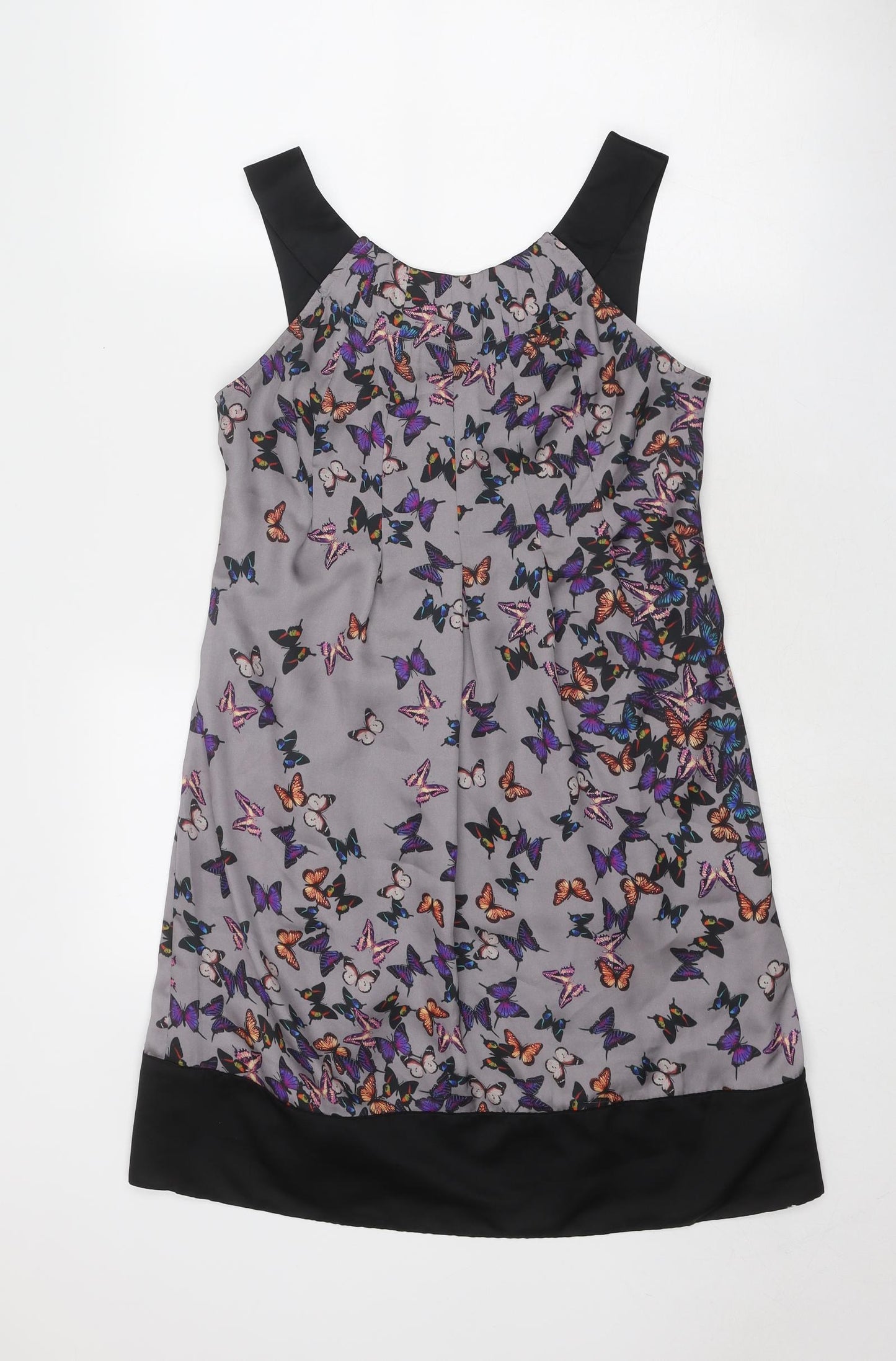 Ted Baker Womens Grey Geometric Polyester Tank Dress Size 8 Scoop Neck Zip - Butterfly Pattern