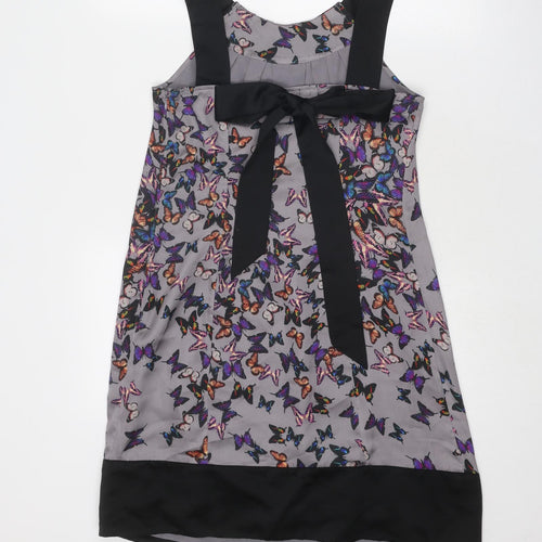 Ted Baker Womens Grey Geometric Polyester Tank Dress Size 8 Scoop Neck Zip - Butterfly Pattern