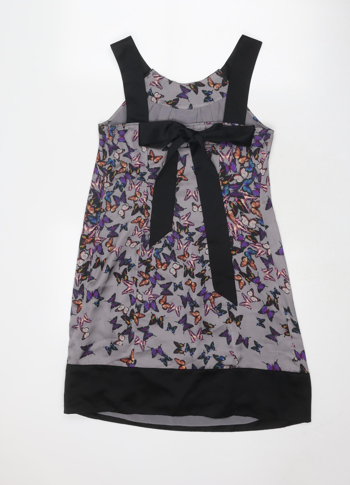 Ted Baker Womens Grey Geometric Polyester Tank Dress Size 8 Scoop Neck Zip - Butterfly Pattern