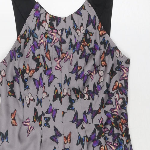 Ted Baker Womens Grey Geometric Polyester Tank Dress Size 8 Scoop Neck Zip - Butterfly Pattern