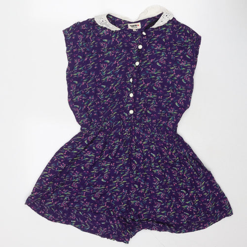Chelsea Girl Womens Purple Geometric Viscose Playsuit One-Piece Size 12 Button