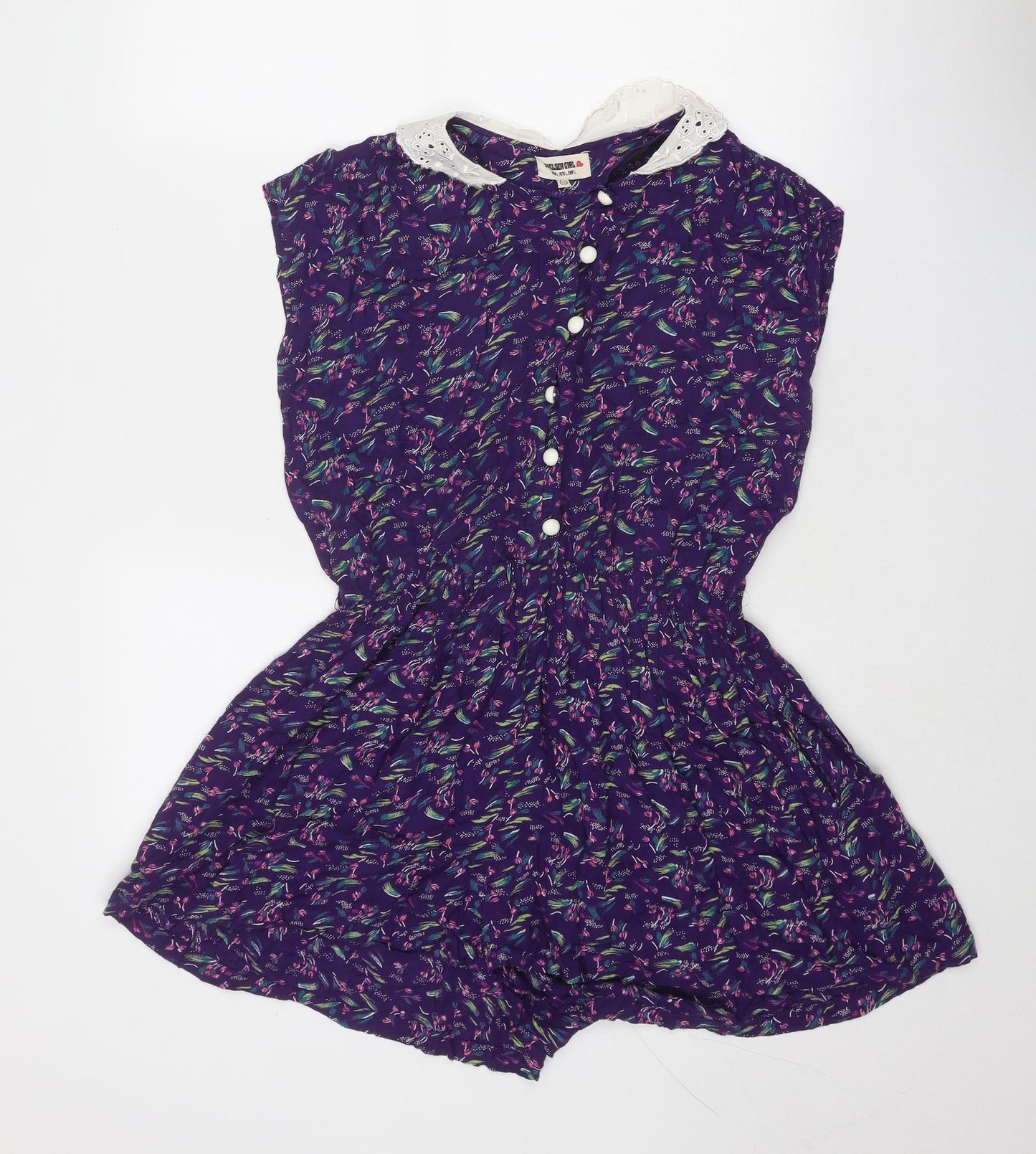 Chelsea Girl Womens Purple Geometric Viscose Playsuit One-Piece Size 12 Button