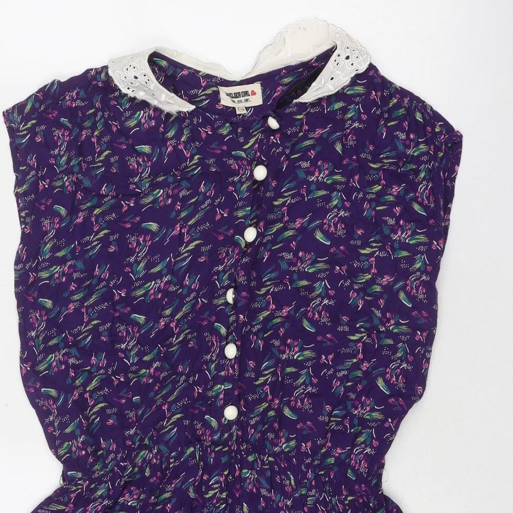 Chelsea Girl Womens Purple Geometric Viscose Playsuit One-Piece Size 12 Button