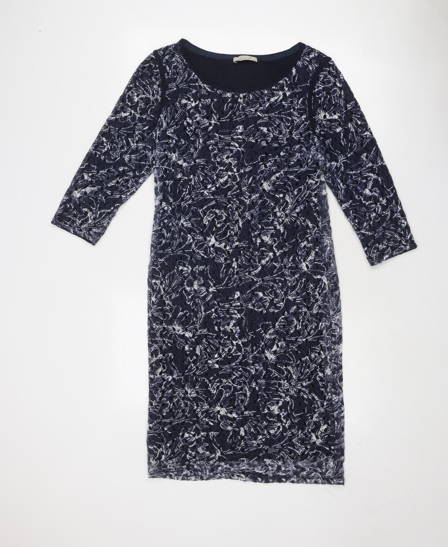 Per Una Womens Blue Geometric Polyester Bodycon Size 12 Boat Neck Pullover