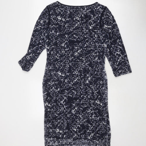 Per Una Womens Blue Geometric Polyester Bodycon Size 12 Boat Neck Pullover
