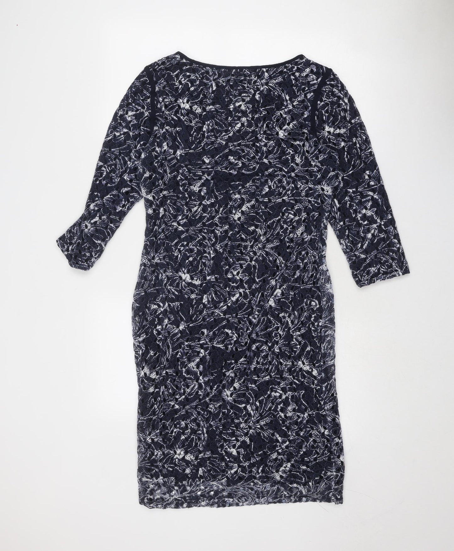 Per Una Womens Blue Geometric Polyester Bodycon Size 12 Boat Neck Pullover