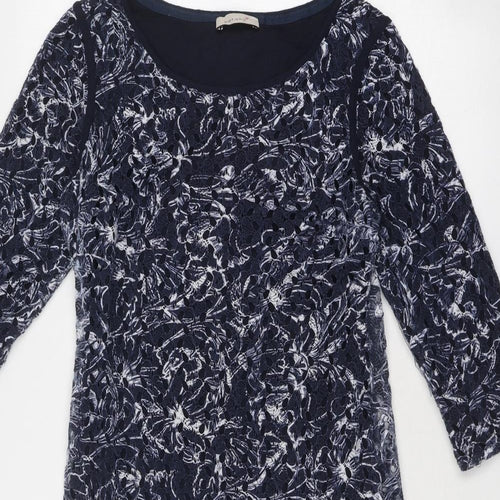 Per Una Womens Blue Geometric Polyester Bodycon Size 12 Boat Neck Pullover