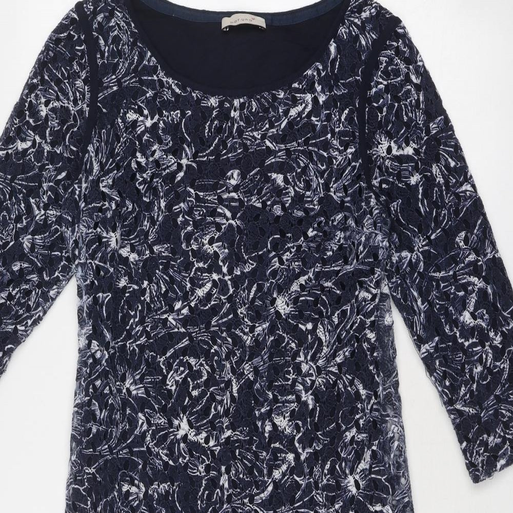 Per Una Womens Blue Geometric Polyester Bodycon Size 12 Boat Neck Pullover