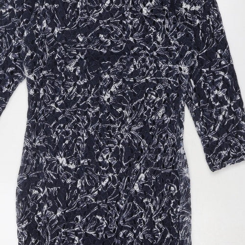 Per Una Womens Blue Geometric Polyester Bodycon Size 12 Boat Neck Pullover