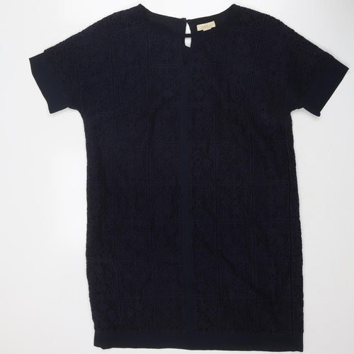 Celuu Womens Blue Cotton T-Shirt Dress Size 14 Boat Neck Zip - Lace Overlay