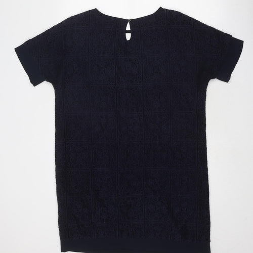 Celuu Womens Blue Cotton T-Shirt Dress Size 14 Boat Neck Zip - Lace Overlay