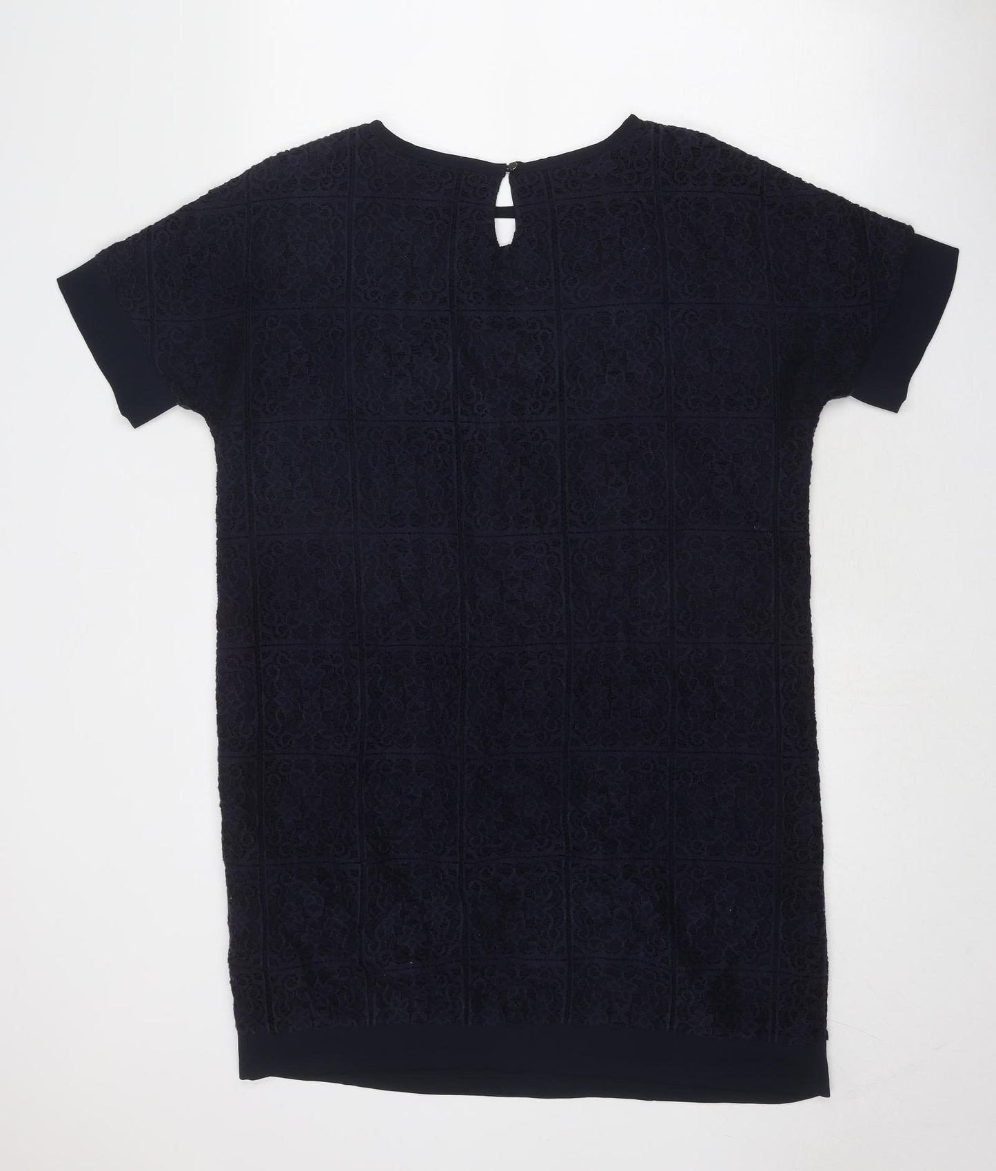 Celuu Womens Blue Cotton T-Shirt Dress Size 14 Boat Neck Zip - Lace Overlay