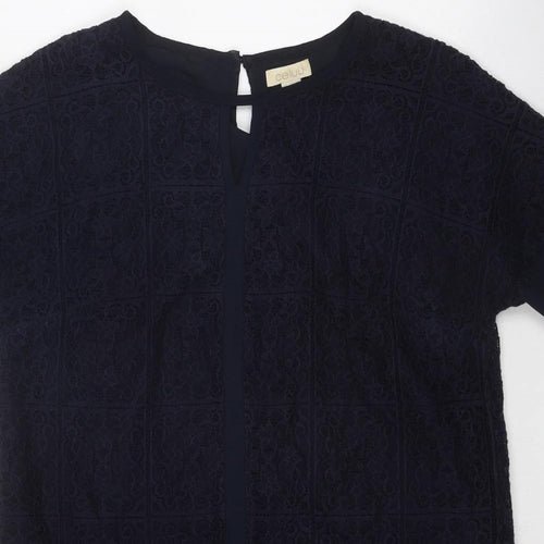Celuu Womens Blue Cotton T-Shirt Dress Size 14 Boat Neck Zip - Lace Overlay