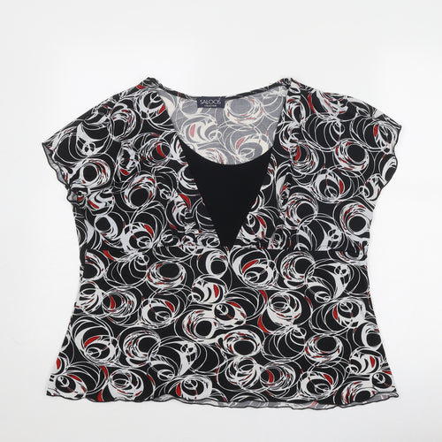 Saloos Womens Black Geometric Polyester Basic Blouse Size XL Round Neck
