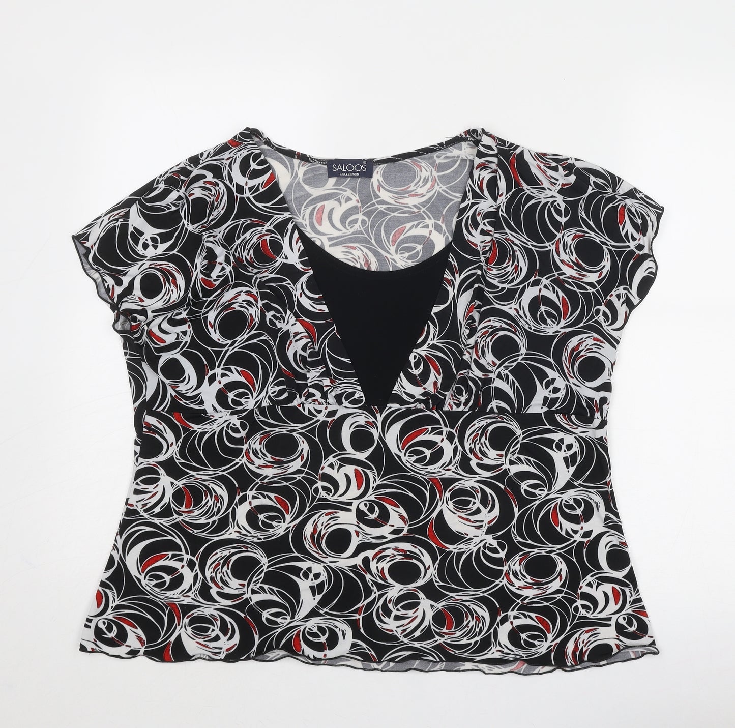 Saloos Womens Black Geometric Polyester Basic Blouse Size XL Round Neck