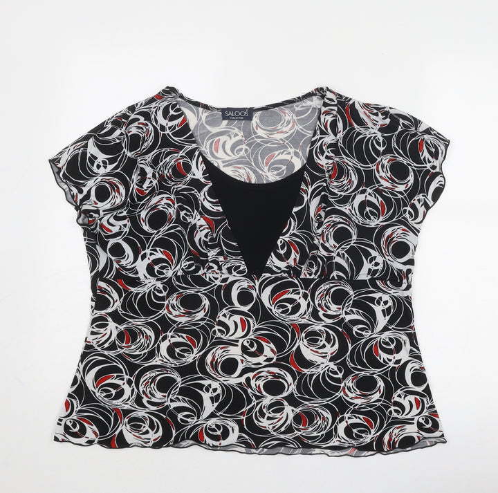 Saloos Womens Black Geometric Polyester Basic Blouse Size XL Round Neck