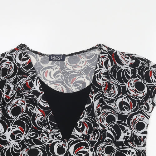 Saloos Womens Black Geometric Polyester Basic Blouse Size XL Round Neck
