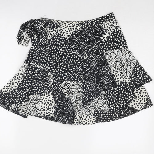 Topshop Womens Black Geometric Polyester Skater Skirt Size 8 Zip
