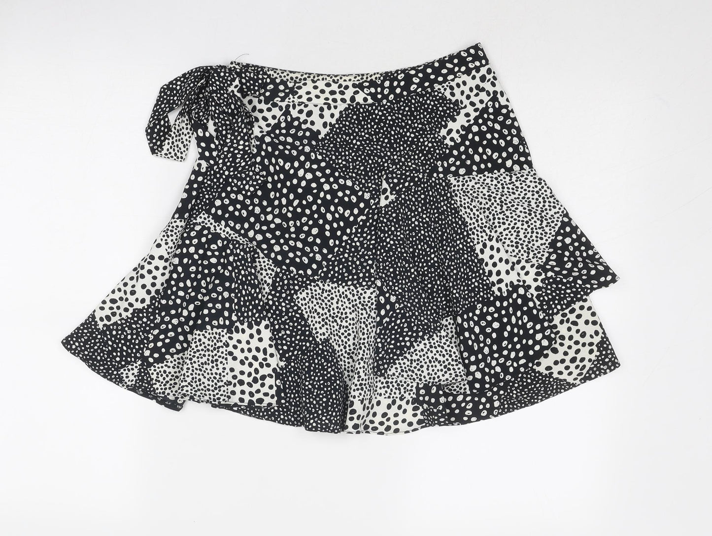 Topshop Womens Black Geometric Polyester Skater Skirt Size 8 Zip