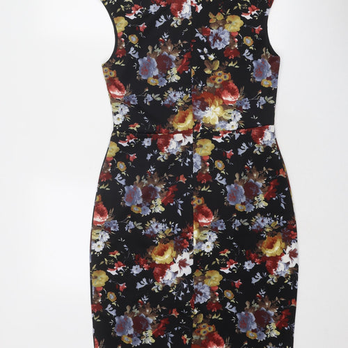 Joe Browns Womens Black Floral Polyester Pencil Dress Size 12 V-Neck Zip