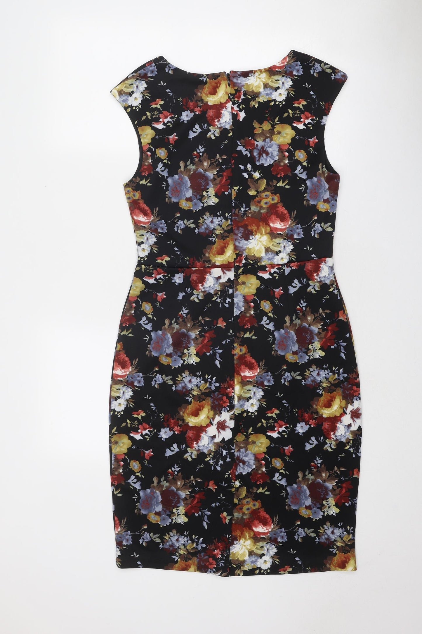 Joe Browns Womens Black Floral Polyester Pencil Dress Size 12 V-Neck Zip
