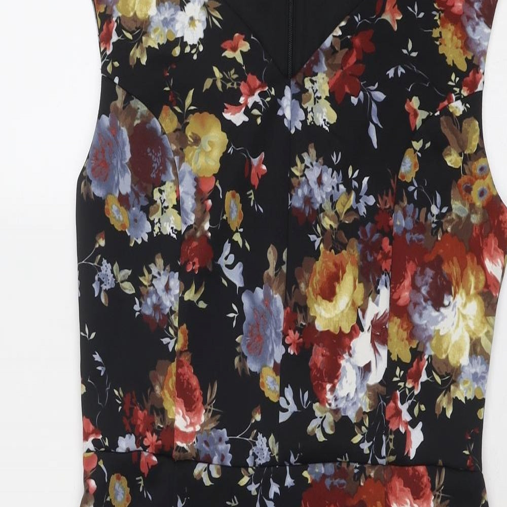 Joe Browns Womens Black Floral Polyester Pencil Dress Size 12 V-Neck Zip