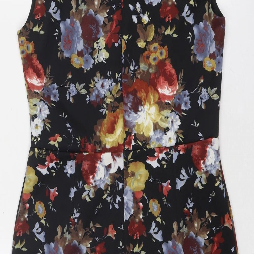Joe Browns Womens Black Floral Polyester Pencil Dress Size 12 V-Neck Zip