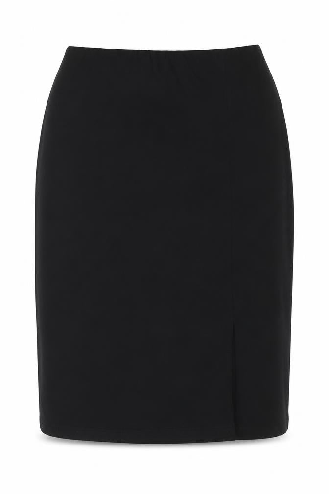 Front view of Style Report women’s black polyester a-line skirt, size UK 28, in