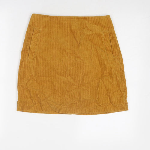 New Look Womens Yellow Polyester A-Line Skirt Size 6 Zip