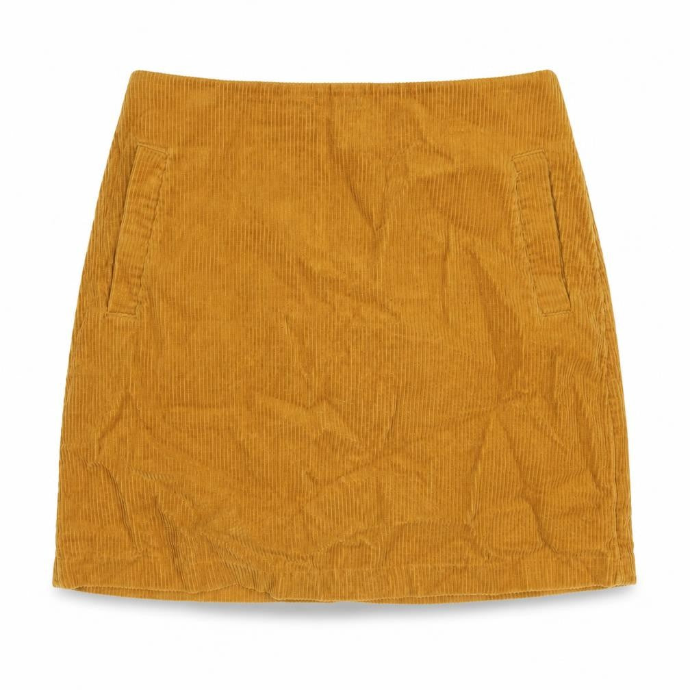 Front view of New Look women’s yellow polyester a-line skirt, size UK 6, zip