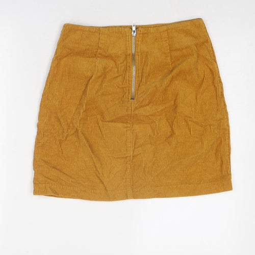 New Look Womens Yellow Polyester A-Line Skirt Size 6 Zip
