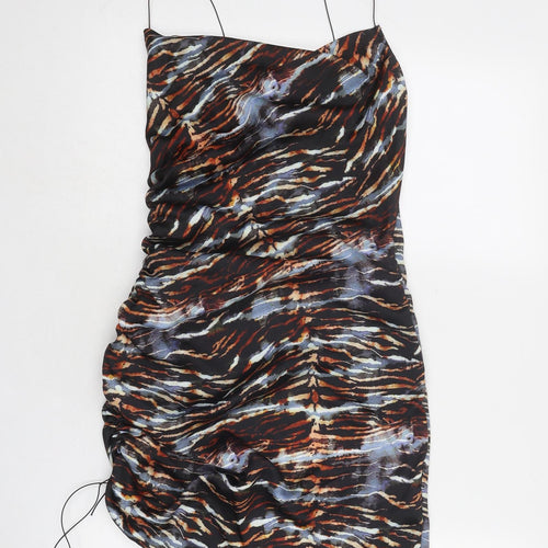 PRETTYLITTLETHING Womens Multicoloured Animal Print Polyester Bodycon Size 8 Cowl Neck Zip