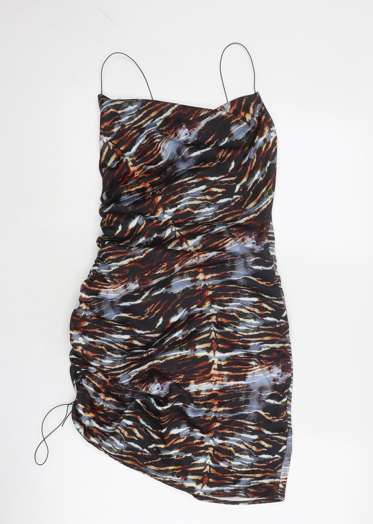 PRETTYLITTLETHING Womens Multicoloured Animal Print Polyester Bodycon Size 8 Cowl Neck Zip