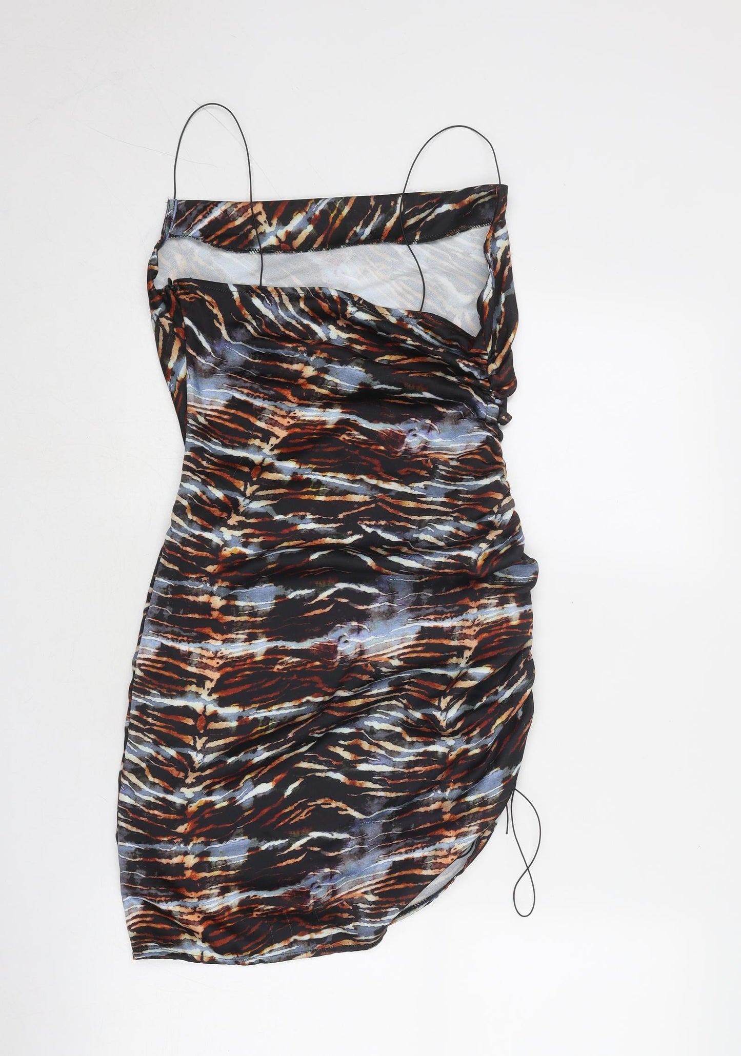 PRETTYLITTLETHING Womens Multicoloured Animal Print Polyester Bodycon Size 8 Cowl Neck Zip