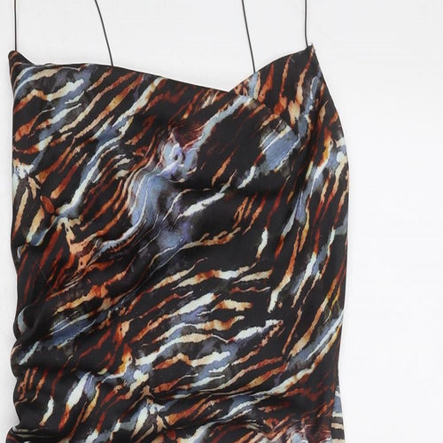 PRETTYLITTLETHING Womens Multicoloured Animal Print Polyester Bodycon Size 8 Cowl Neck Zip