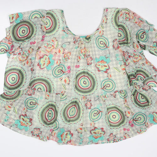 JS Millenium Womens Multicoloured Geometric Polyester Basic Blouse Size L Round Neck
