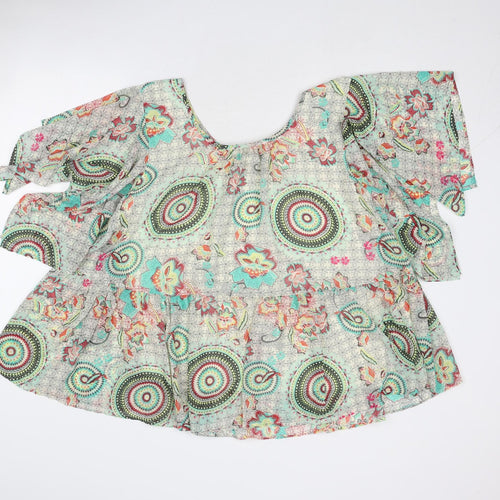 JS Millenium Womens Multicoloured Geometric Polyester Basic Blouse Size L Round Neck