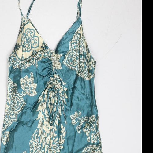 Zara Womens Blue Geometric Viscose Slip Dress Size S V-Neck Pullover