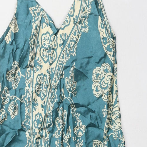 Zara Womens Blue Geometric Viscose Slip Dress Size S V-Neck Pullover