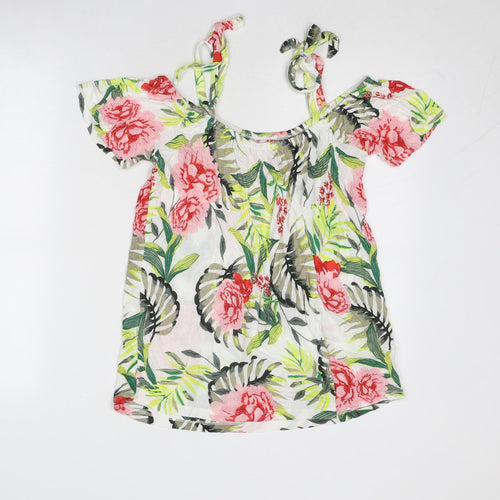 Dorothy Perkins Womens Multicoloured Floral Viscose Basic T-Shirt Size 10 Boat Neck