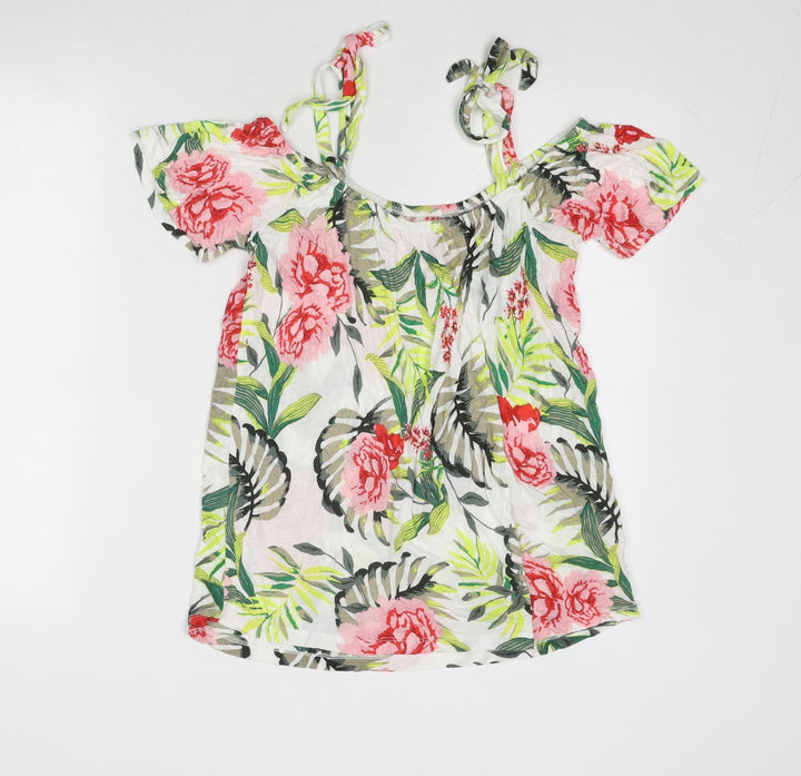 Dorothy Perkins Womens Multicoloured Floral Viscose Basic T-Shirt Size 10 Boat Neck
