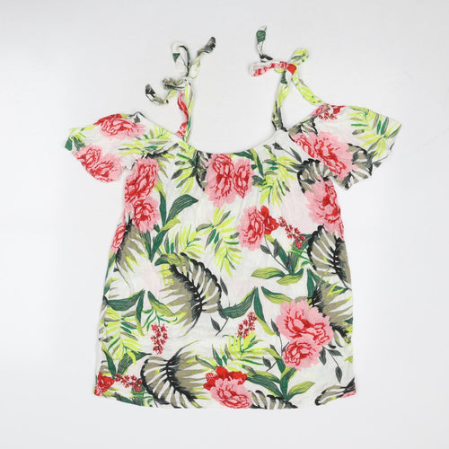 Dorothy Perkins Womens Multicoloured Floral Viscose Basic T-Shirt Size 10 Boat Neck