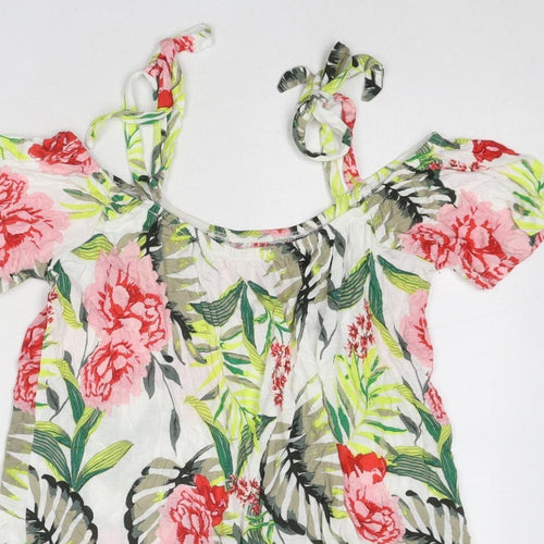 Dorothy Perkins Womens Multicoloured Floral Viscose Basic T-Shirt Size 10 Boat Neck
